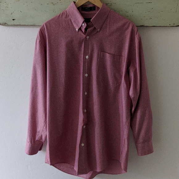 NAUTICA I Red Cotton Mini-Check Button-Down Dress Shirt, 15.5-32/33 - Picture 3 of 12